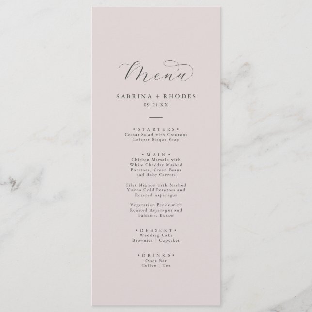 Elegant White Floral Coordinate | Blush Wedding Menu (Front)