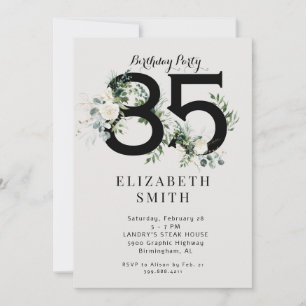 Elegant White Floral Cream 85th Birthday Party  Invitation
