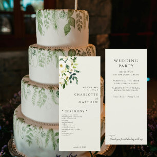 Elegant White Floral Cream Wedding Program Menu