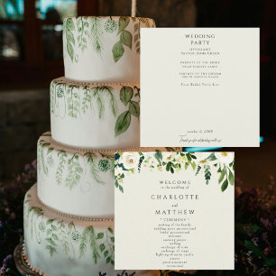 Elegant White Floral Cream Wedding Program Programme