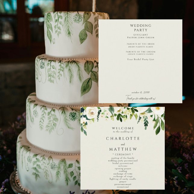 Elegant White Floral Cream Wedding Program Programme (Creator Uploaded)