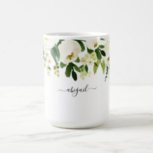 Elegant White Floral Custom Name  Coffee Mug