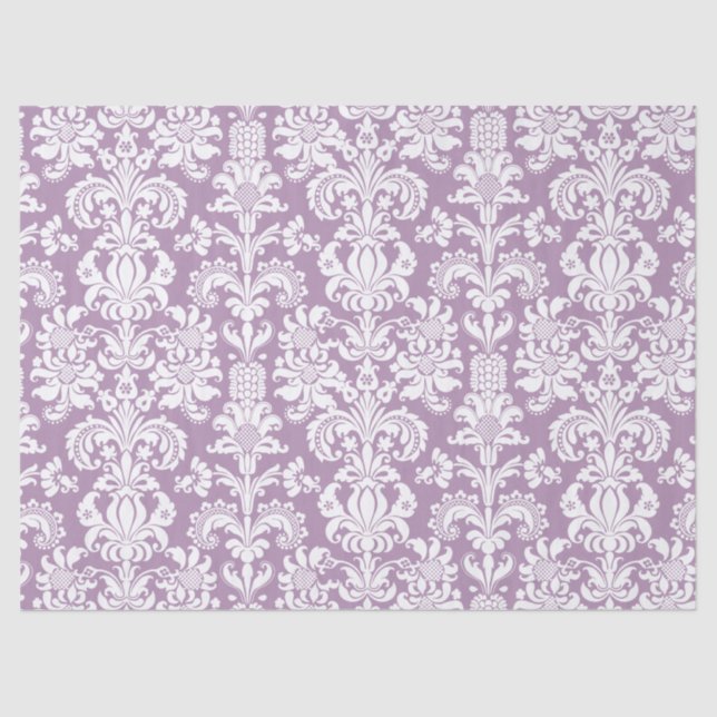 Elegant White Floral Damasks Lavender Background Tissue Paper (Front)