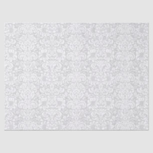 Elegant White Floral Damasks Over Grey Background Tissue Paper