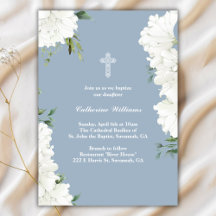 Elegant White Floral Dusty Blue Baptism