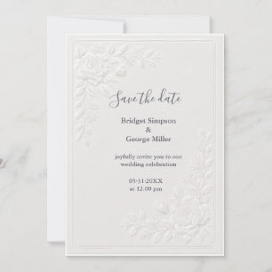 Elegant White Floral Embossed Wedding Invitation