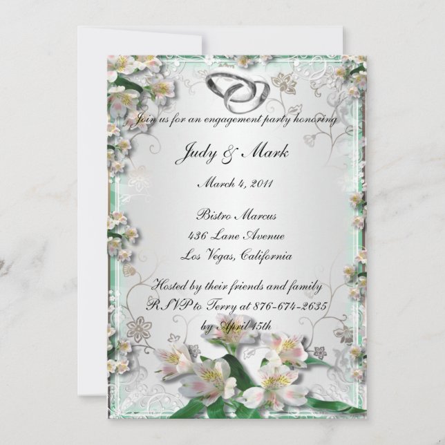 Elegant White Floral Engagement Party Invitation (Front)