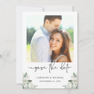 Elegant White Floral Eucalyptus Greenery Wedding Save The Date