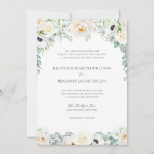 Elegant White Floral Fine Art Wedding Invitation