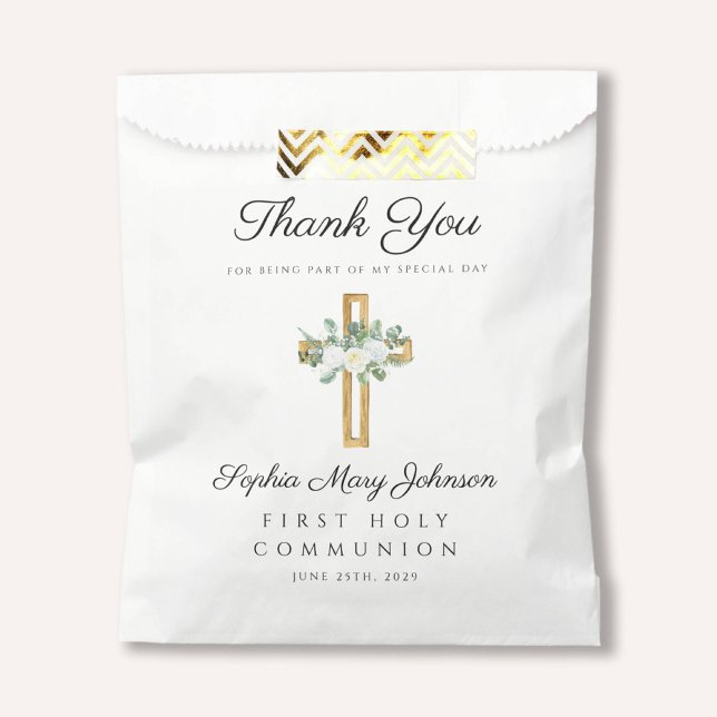 Elegant White Floral First Communion  Favour Bags (Elegant White Floral First Communion Favor Bag)