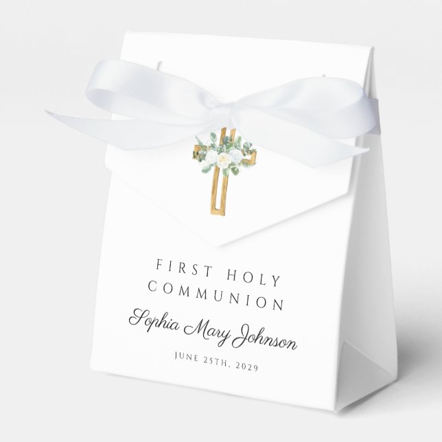 Elegant White Floral First Communion Favour Box (Front Side)