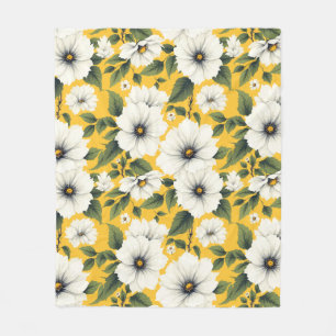 Elegant White Floral Fleece Blanket