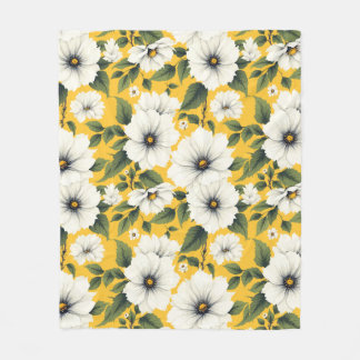 Elegant White Floral  Fleece Blanket