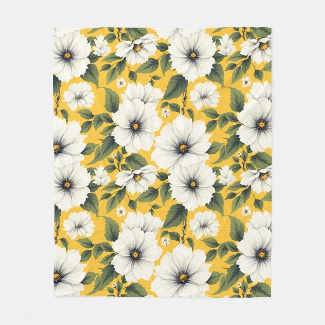 Elegant White Floral  Fleece Blanket (Front)