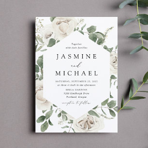 Elegant White Floral Frame Wedding Invitation