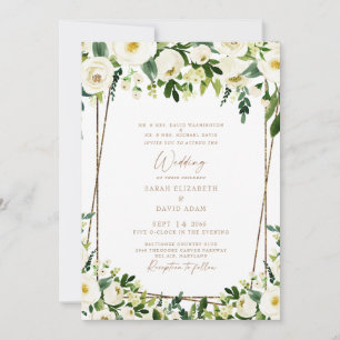 Elegant White Floral & Gold Both Parents Wedding I Invitation