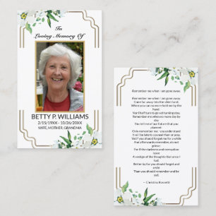 Elegant White Floral Gold Frame Prayer Card