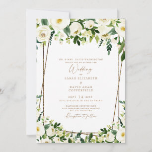 Elegant White Floral & Gold Modern Wedding Invitation