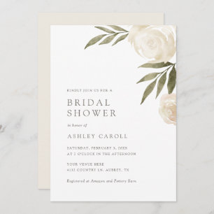 Elegant White Floral Greenery Bridal Shower Invita Invitation