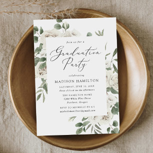 Elegant White Floral Greenery Graduation Party Invitation