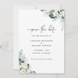 Elegant White Floral Greenery Photo Wedding Save The Date