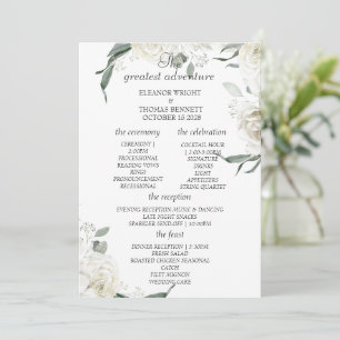 Elegant White Floral Greenery Wedding Program Card