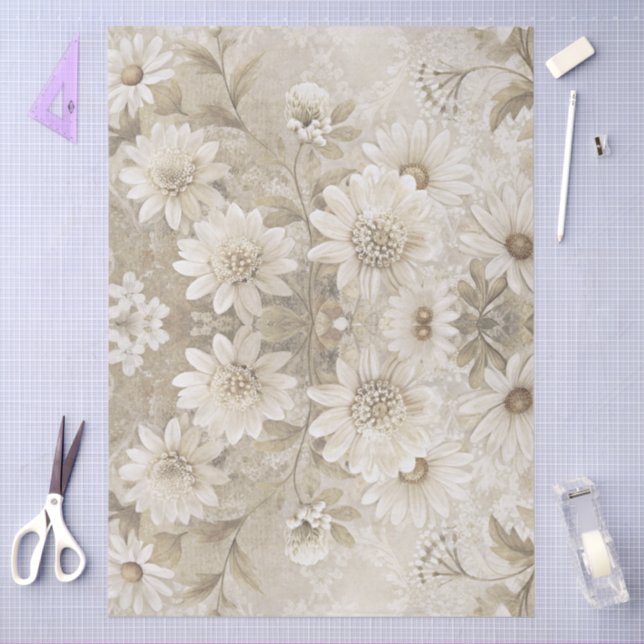 Elegant White Floral Grunge Decoupage Tissue Paper (Craft)
