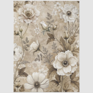 Elegant White Floral Grunge Decoupage Tissue Paper