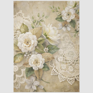 Elegant White Floral Grunge Decoupage Tissue Paper