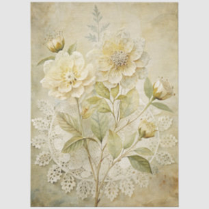 Elegant White Floral Grunge Decoupage Tissue Paper