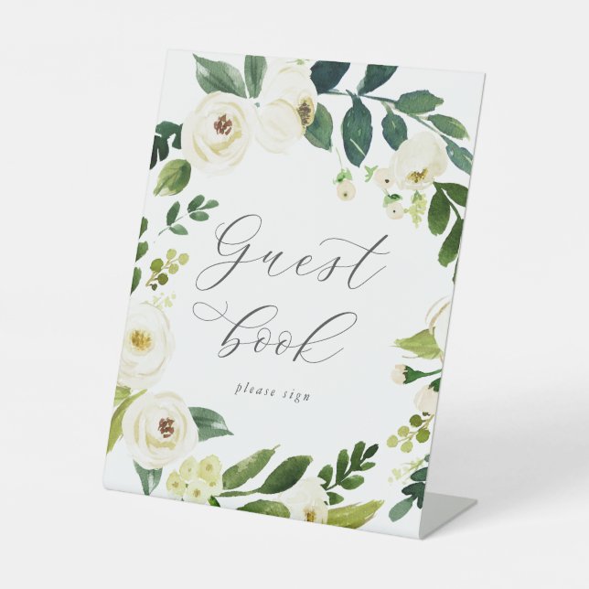 Elegant White Floral Guest Book Sign (Front)