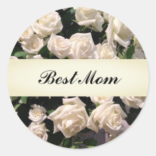Elegant White Floral Happy Mother's Day Roses Classic Round Sticker
