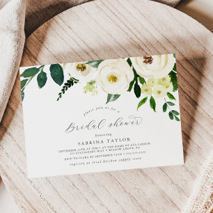 Elegant White Floral Horizontal Bridal Shower Invitation