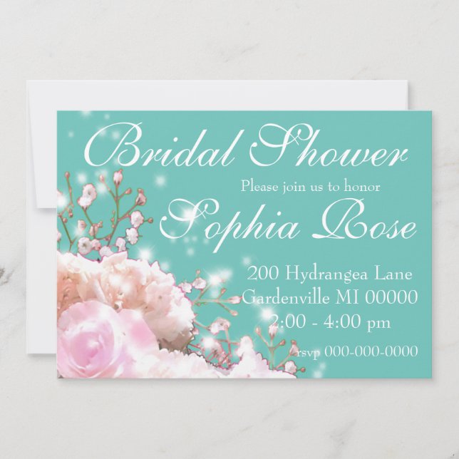 Elegant white floral hydrangeas bridal shower invitation (Front)