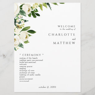 Elegant White Floral III Wedding Program Programme