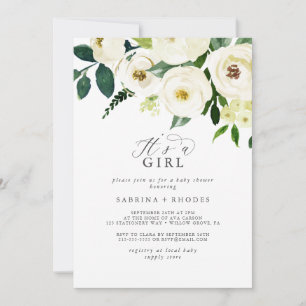 Elegant White Floral It's A Girl Baby Shower Invitation