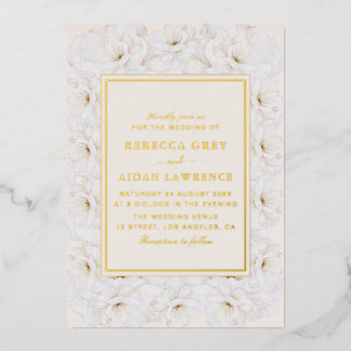 Elegant White Floral Ivory Gold Border Wedding