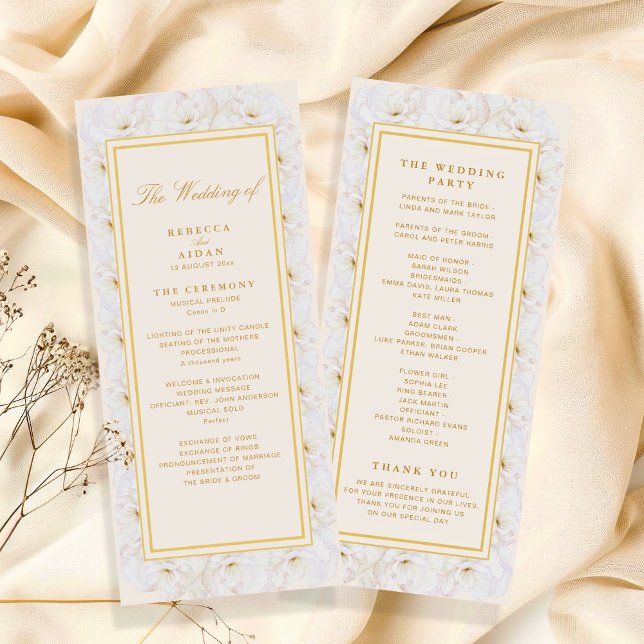 Elegant White Floral Ivory Gold Wedding Program Programme (Creator Uploaded)