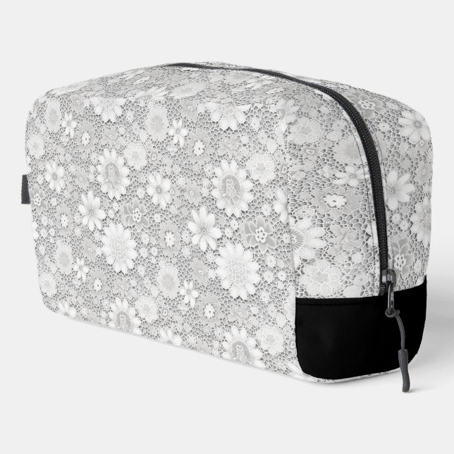 Elegant white floral lace pattern dopp kit (Right Corner)
