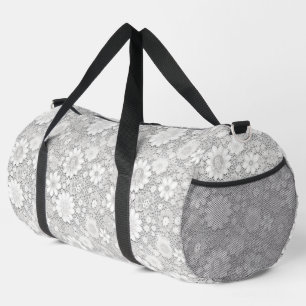 Elegant white floral lace pattern duffle bag