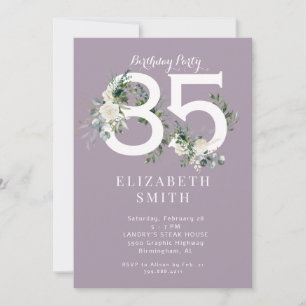Elegant White Floral Lavender 85th Birthday Party  Invitation