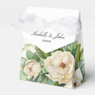 Elegant White Floral Magnolia Name Script Favour Box