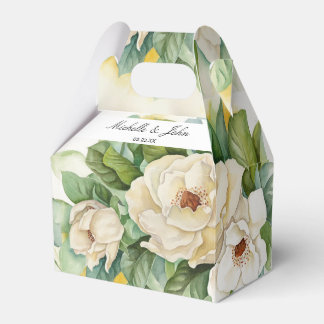 Elegant White Floral Magnolia Name Script Wedding Favour Box