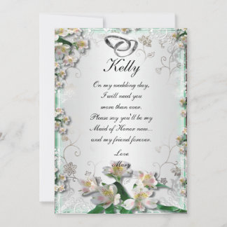 Elegant White Floral Maid Of Honour Card