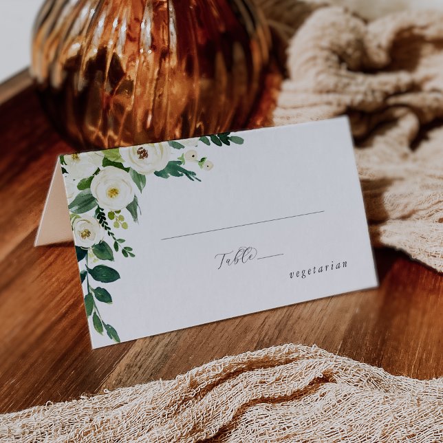 Elegant White Floral Meal Option Folded Wedding Place Card (Creator Uploaded)