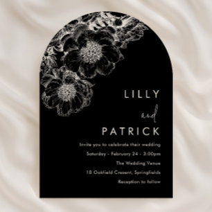 Elegant White Floral Modern Black Wedding Invitation