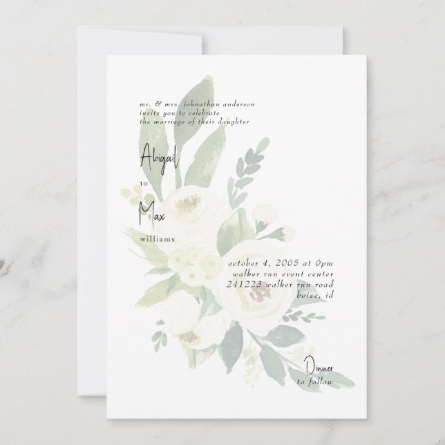 Elegant White Floral Modern Wedding Invitation (Front)