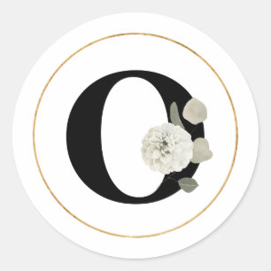 Elegant White Floral Monogram Letter O on White  Classic Round Sticker