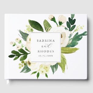 Elegant White Floral Monogram Wedding Guest Book
