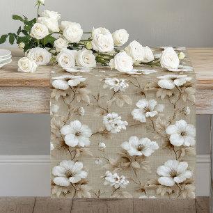 Elegant White Floral Neutral Colours Table Runner